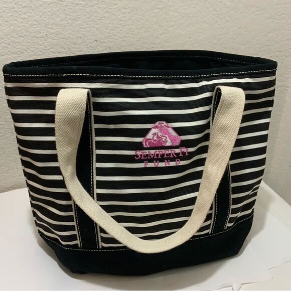 Land’s End tote simper fi stripes black white - Picture 2 of 11